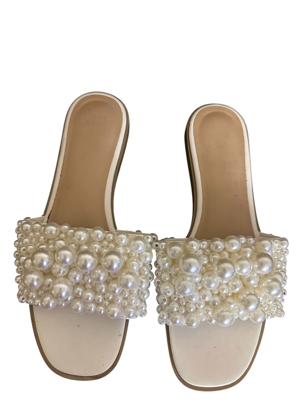 Pearl-Embellished Cream Slide Sandals - Women